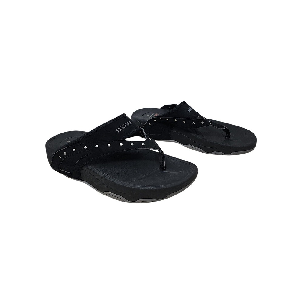 Skechers Tone Ups Sandals 8 Womens Black Studded Platform Thong Flip Flops 37556